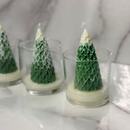 Trio velas de pino en vaso lateral